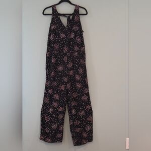 LOFT Black Loose Fitting Jumpsuit with Pink And White Floral Women's Size Small